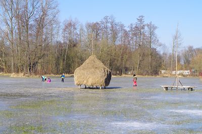 Schlittschuhlaufen auf der Wiese bei Lehde